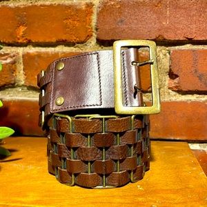 KOOBA Leather Belt - Italy - Woven Vintage Wide Braided Brown Brass Buck…